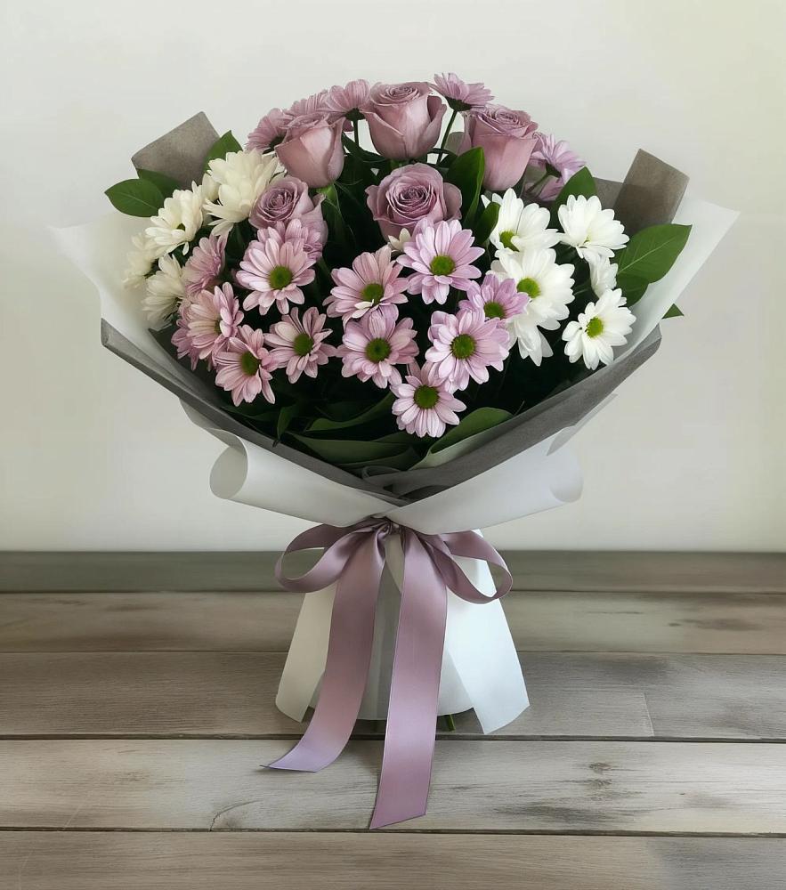 Букет цветов из: Хризантемы и Розы в Маме