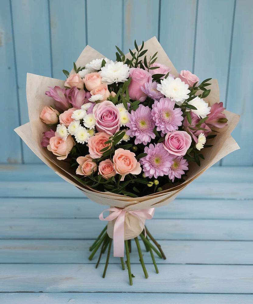 Букет цветов из: Хризантемы, Розы и Альстромерии в Маме