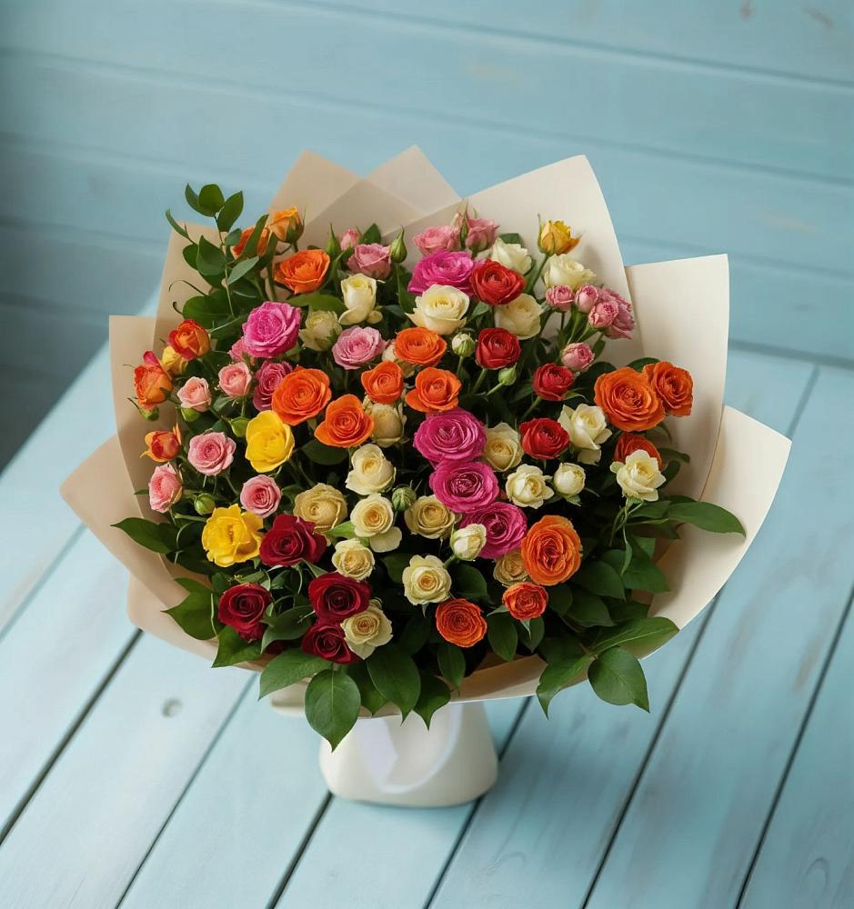 Букет Микс из разноцветных кустовых роз в Маме