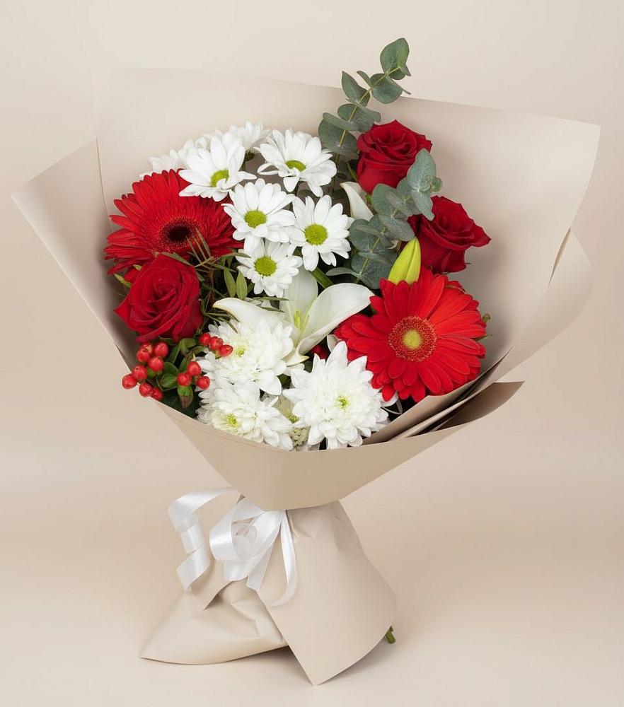 Букет цветов из: Розы, Хризантемы, Герберы и Лилии в Маме