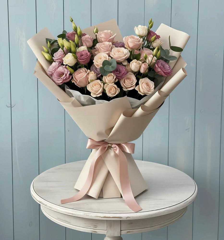 Букет цветов из: Розы и Лизиантусы в Маме