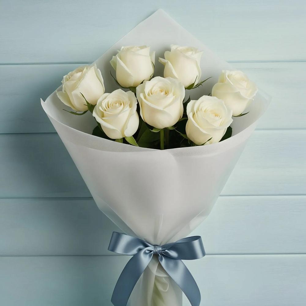 Букет 7 Белых роз Эдлесс Лав в Маме