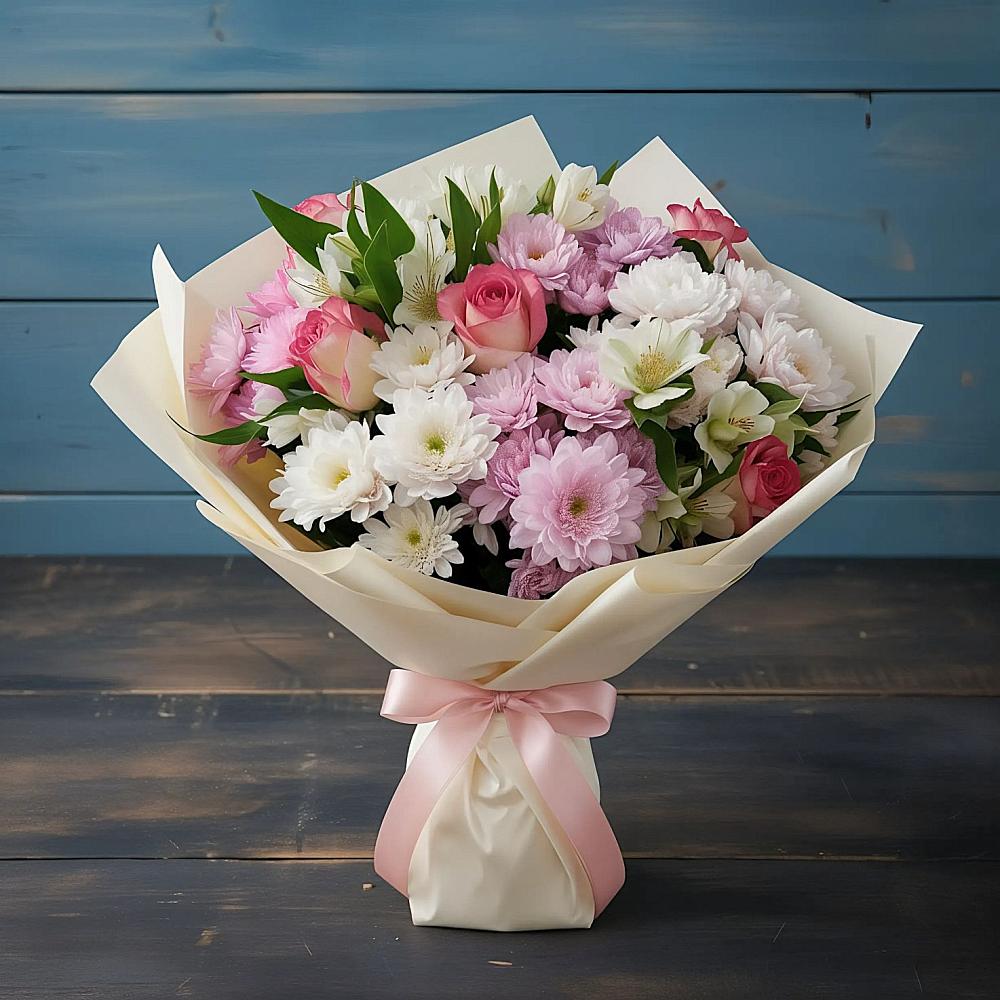 Букет цветов из: Хризантемы, Альстромерии и Розы в Маме